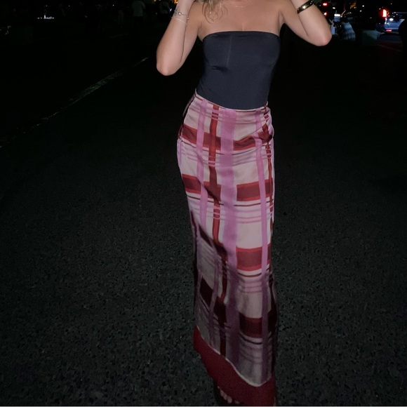 Zara Pink and Red Plaid Sheer Skirt - Picture 7 of 7